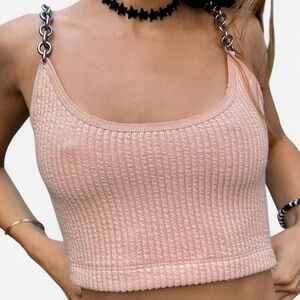 Pink knit crop-top with silver chain straps in perfect condition